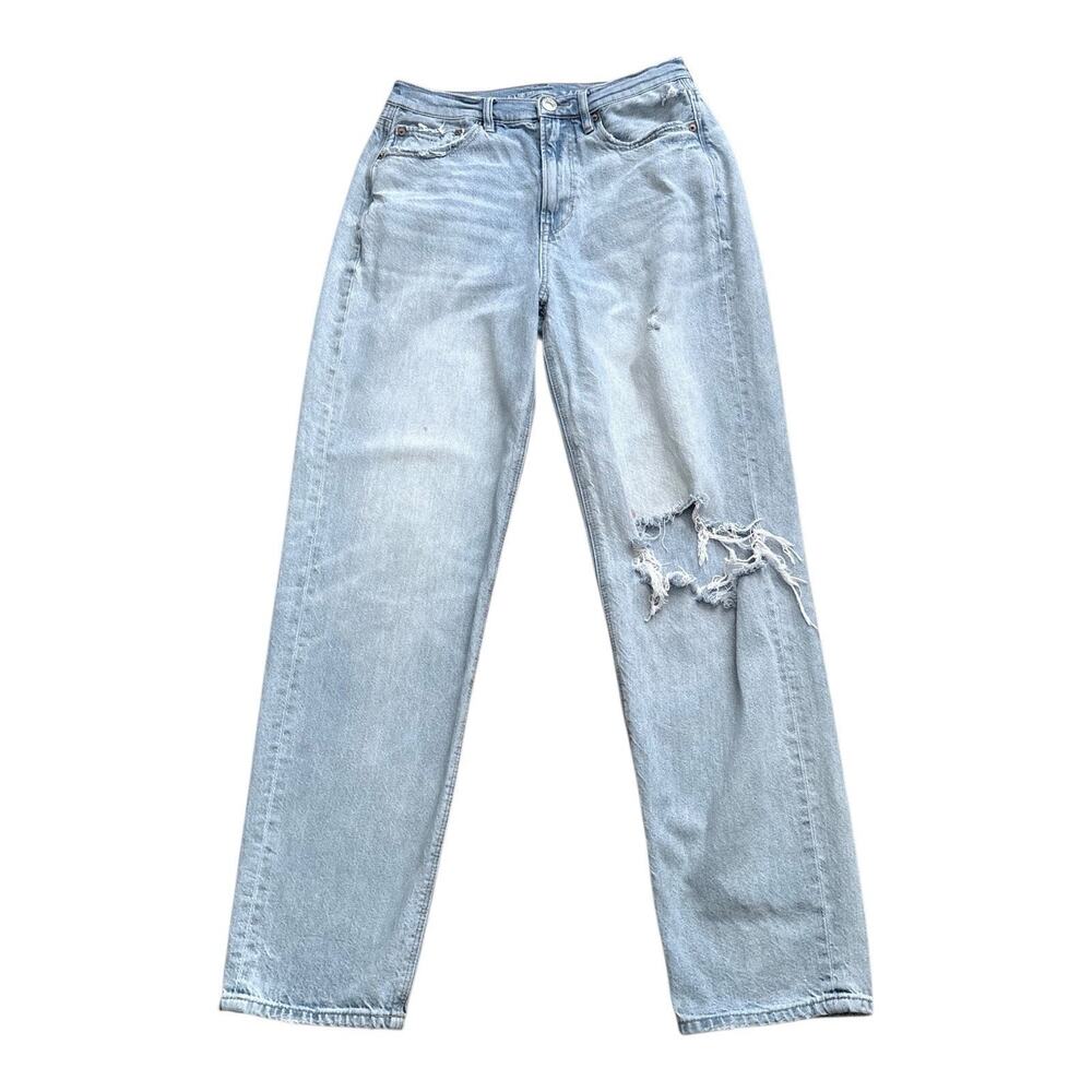 American Eagle 90s Boyfriend Jeans Womens 8 X-Long Distressed Light Wash Blue